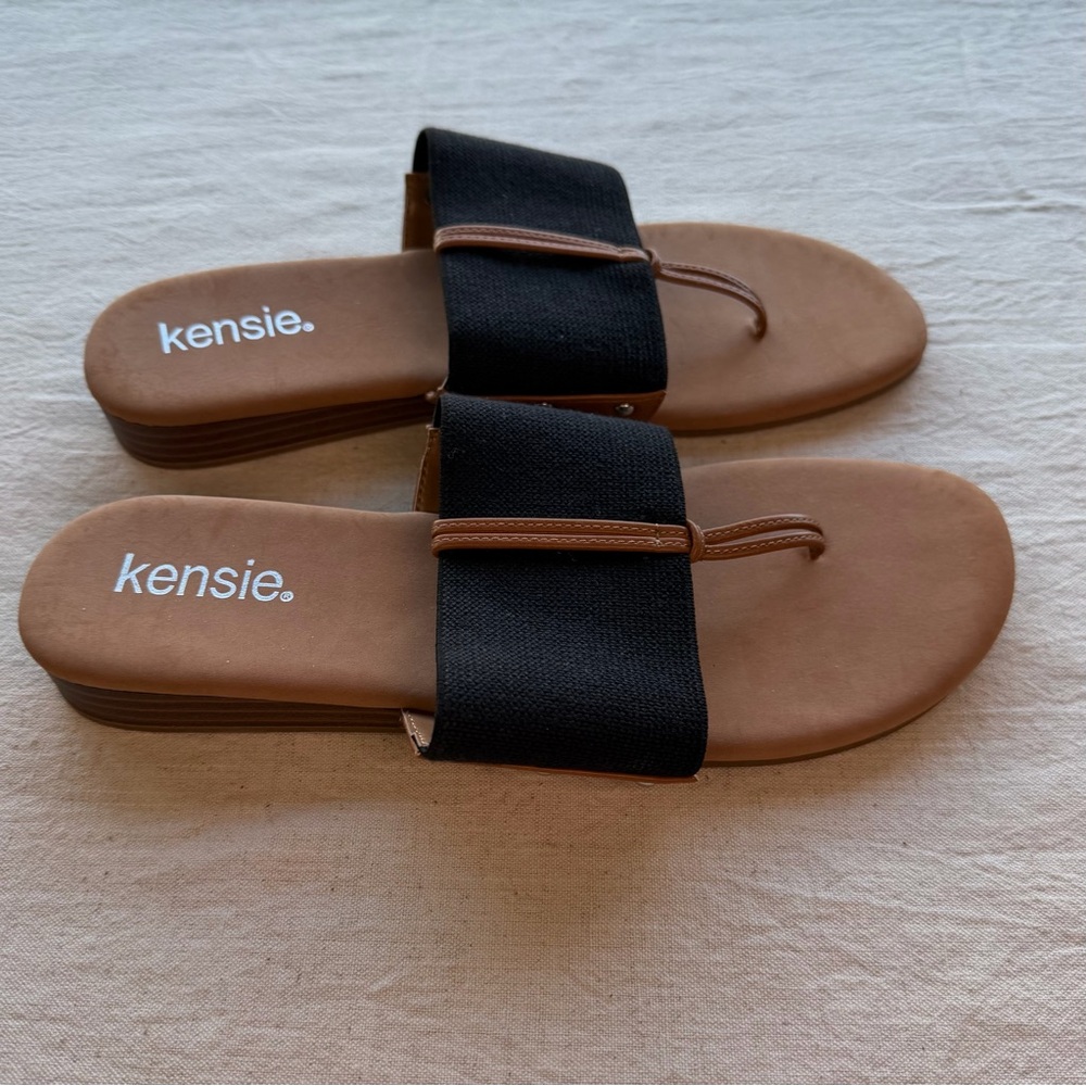 Kenzie Black and Brown Wide-Band Slide Sandals size 8 - Picture 2 of 9